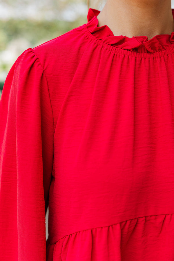 Making Moves Red Ruffled Blouse
