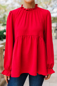 Making Moves Red Ruffled Blouse