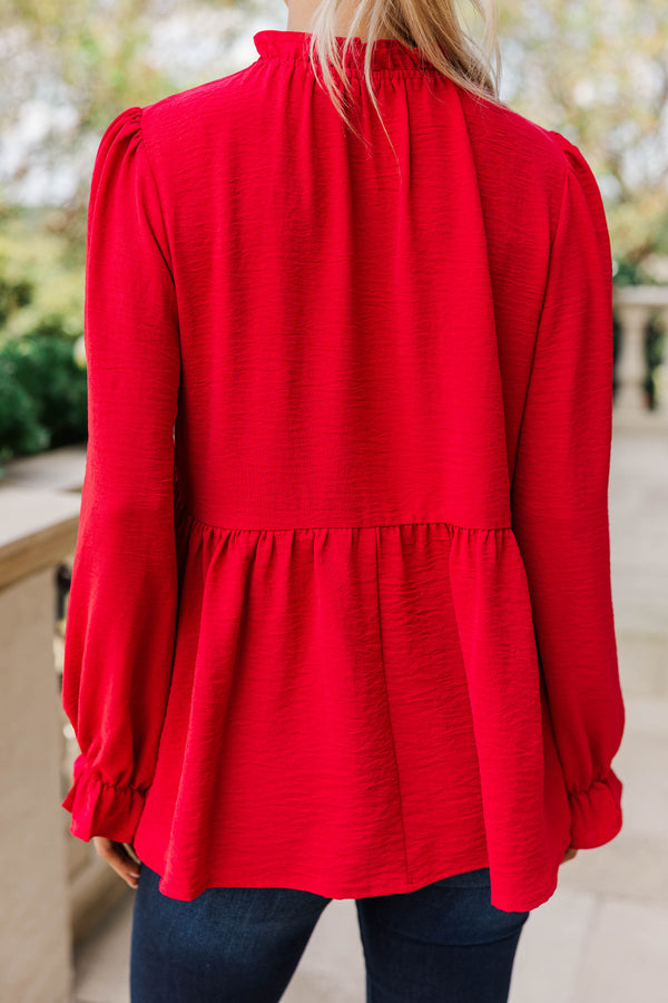 Making Moves Red Ruffled Blouse