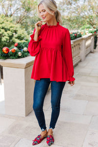 Making Moves Red Ruffled Blouse