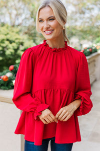 Making Moves Red Ruffled Blouse