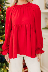 Making Moves Red Ruffled Blouse