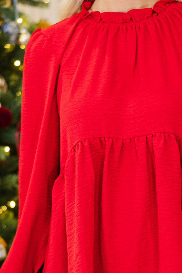 Making Moves Red Ruffled Blouse