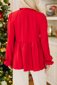 Making Moves Red Ruffled Blouse