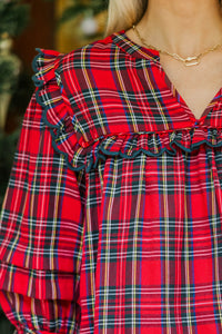 On Break Red Tartan Plaid Blouse