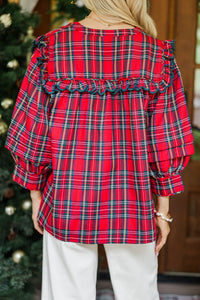 On Break Red Tartan Plaid Blouse