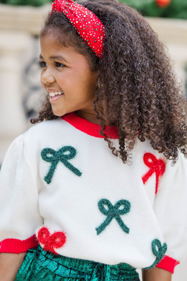 Girls: Happy To Be Here Cream Bow Sweater