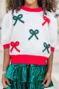 Girls: Happy To Be Here Cream Bow Sweater