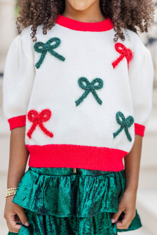 Girls: Happy To Be Here Cream Bow Sweater