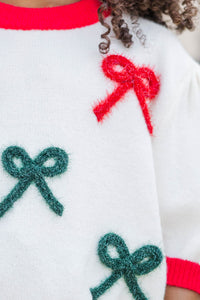 Girls: Happy To Be Here Cream Bow Sweater