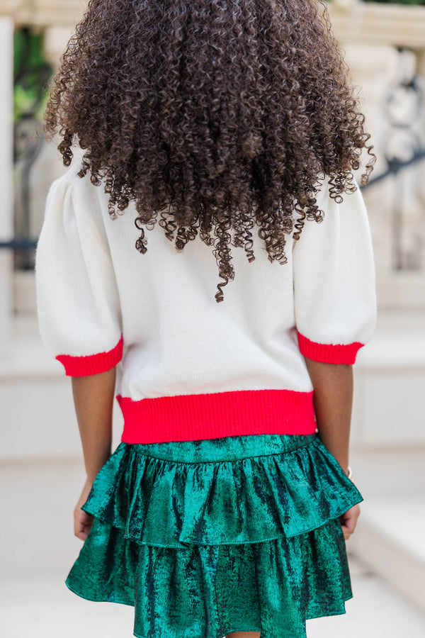 Girls: Happy To Be Here Cream Bow Sweater