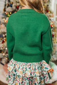 Girls: The Alyson Emerald And Pink Bow Sweater