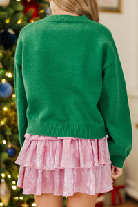 Girls: The Alyson Emerald And Pink Bow Sweater
