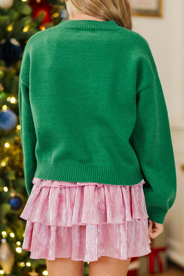 Girls: The Alyson Emerald And Pink Bow Sweater