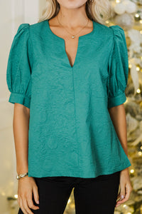 At A Glance Emerald Green Textured Blouse