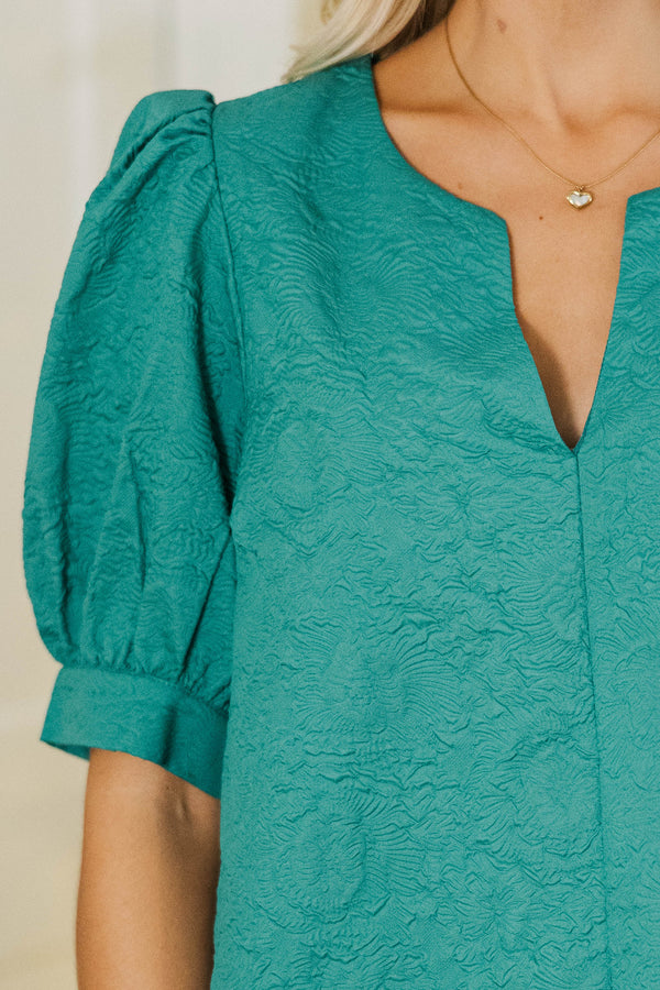 At A Glance Emerald Green Textured Blouse