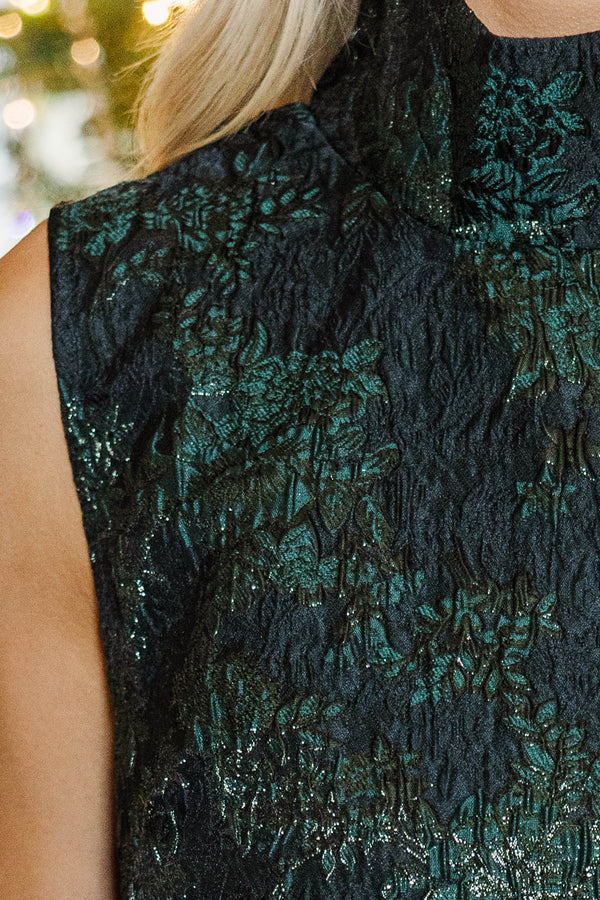 Best Days Are Here Emerald Green Floral Brocade Dress