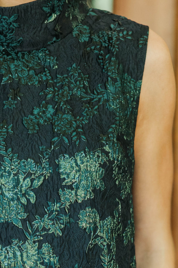 Best Days Are Here Emerald Green Floral Brocade Dress