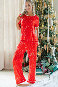 Stay Awhile Red Bow Print Bamboo Pajama Set
