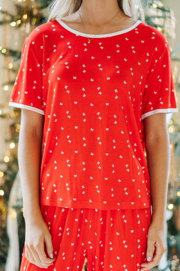 Stay Awhile Red Bow Print Bamboo Pajama Set