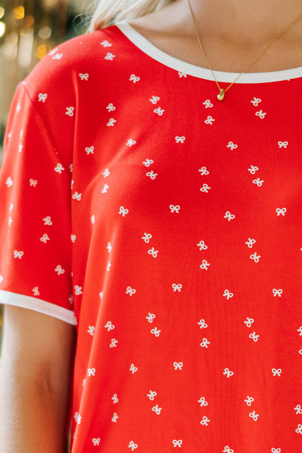 Stay Awhile Red Bow Print Bamboo Pajama Set