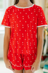 Girls: All Snuggled Up Red Bow Print S/S Bamboo Lounge Set