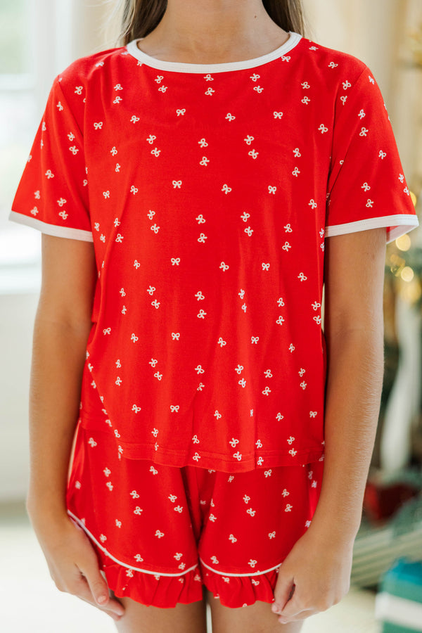 Girls: All Snuggled Up Red Bow Print S/S Bamboo Lounge Set