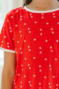 Girls: All Snuggled Up Red Bow Print S/S Bamboo Lounge Set