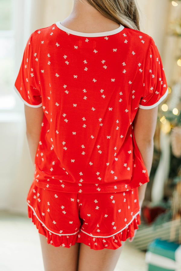 Girls: All Snuggled Up Red Bow Print S/S Bamboo Lounge Set