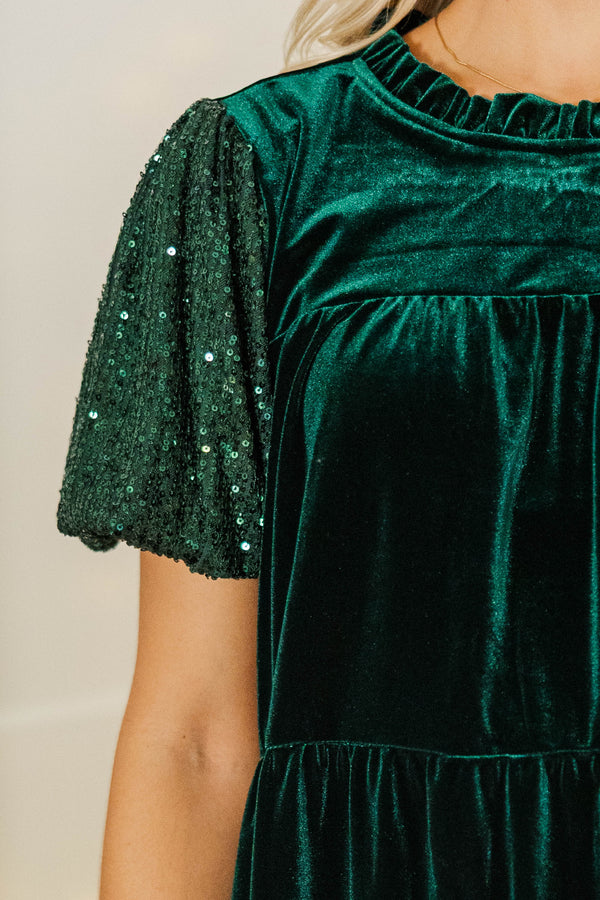 Little Miracles Emerald Velvet Tiered Dress