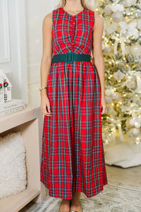 A Winter Waltz Red Plaid Midi Dress