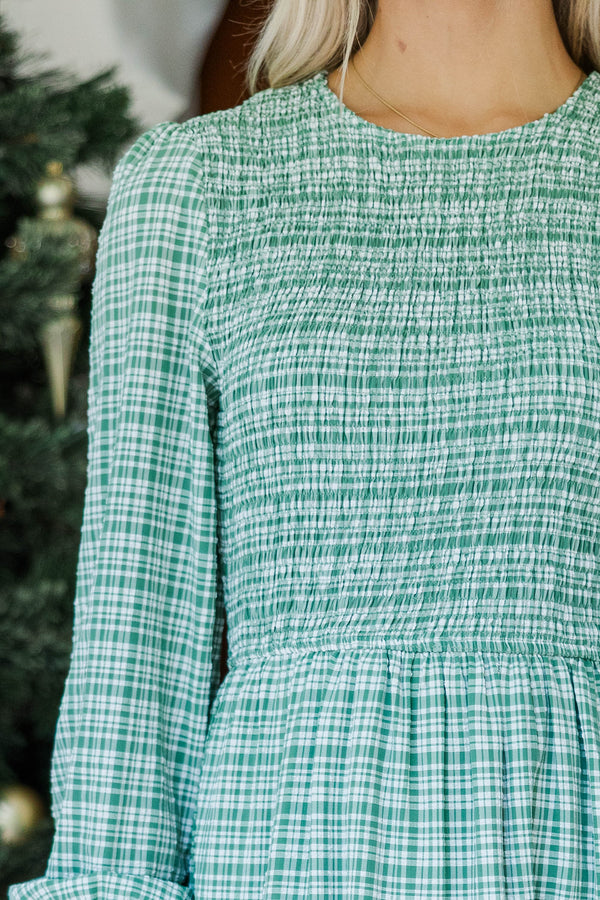 Best Day Emerald Gingham Midi Dress
