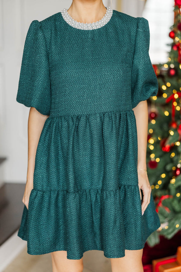 Cherished Moments Emerald Tweed Babydoll Dress