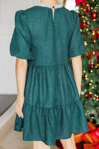 Cherished Moments Emerald Tweed Babydoll Dress