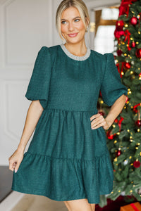 Cherished Moments Emerald Tweed Babydoll Dress