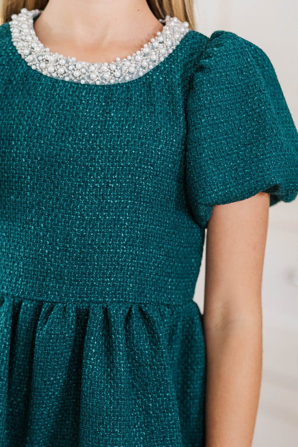 Girls: Cherished Moments Emerald Tweed Babydoll Dress