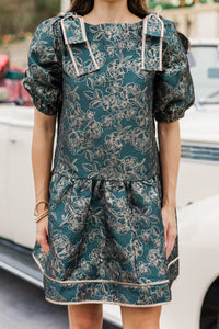 At The Sunrise Emerald Shimmer Brocade Dress