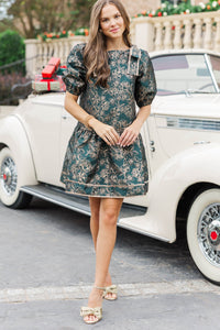 At The Sunrise Emerald Shimmer Brocade Dress