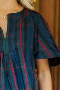 Just A Theory Navy Plaid Blouse