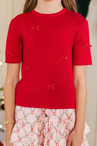 Girls: Warm Wishes Red Bow Sweater