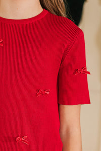 Girls: Warm Wishes Red Bow Sweater