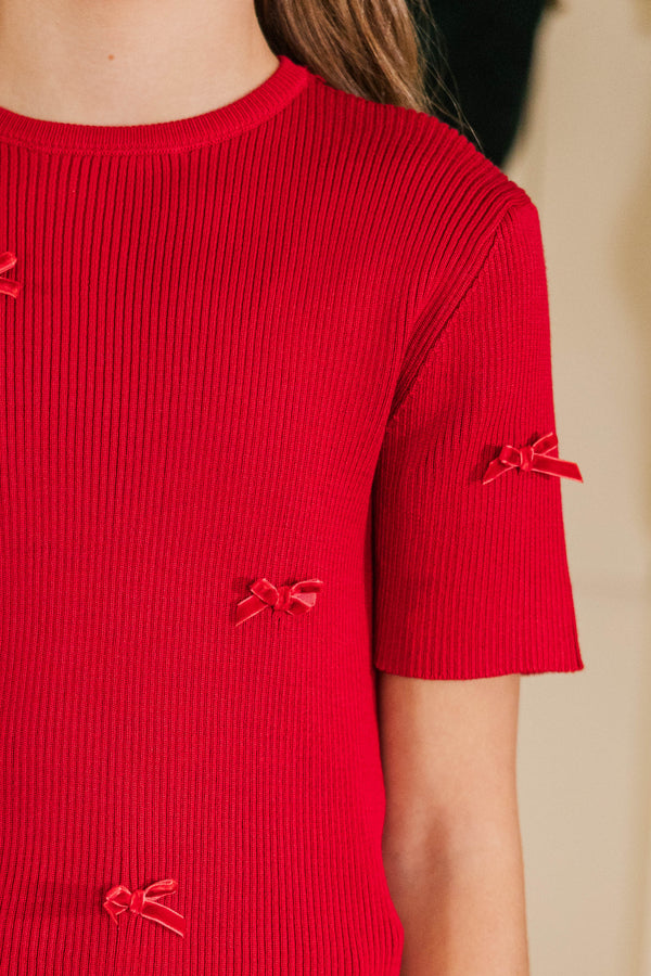 Girls: Warm Wishes Red Bow Sweater
