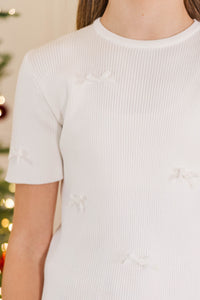 Girls: Warm Wishes Cream Bow Sweater