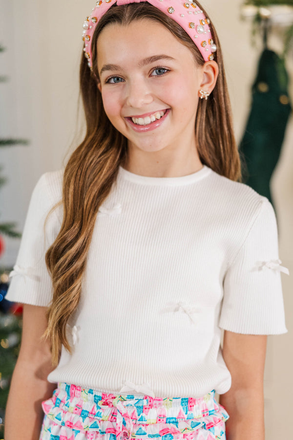 Girls: Warm Wishes Cream Bow Sweater