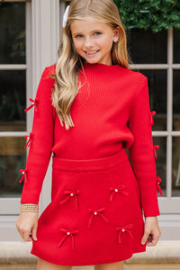 Girls: Knotted Neatly Red Bow Skort