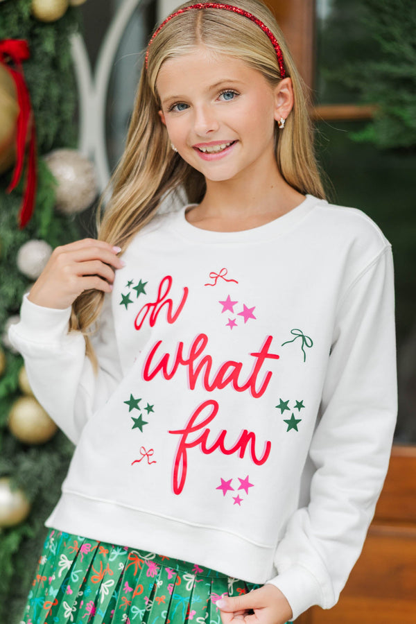 Girls: Holiday Glow White Oh What Fun Graphic Sweatshirt