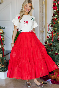 More Good Days Red Textured Skirt