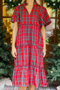 Feeling Your Best Red Tartan Plaid Midi Dress