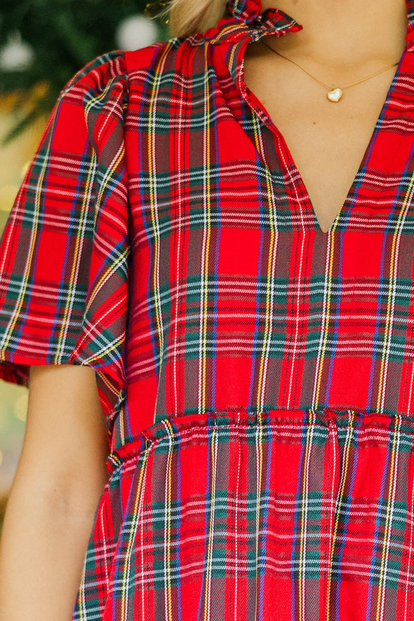 Feeling Your Best Red Tartan Plaid Midi Dress