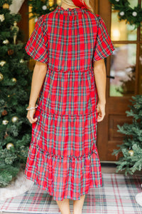 Feeling Your Best Red Tartan Plaid Midi Dress